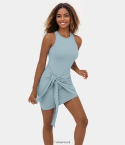 Halara נשים קשירת צווארון עגול ללא שרוולים קדמית bodycon שמלת מיני קז'ואל XX0PF1018 הַלבָּשָׁה כחול סטרלינג