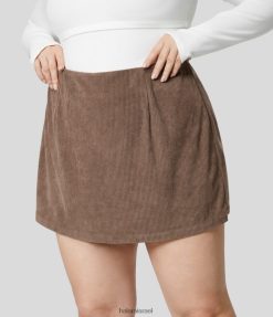 Halara נשים רוכסן בלתי נראה בגזרה גבוהה 2 ב-1 קו מיני קורדרוי קז'ואל חצאית במידות גדולות XX0PF513 תחתונים חום קקאו