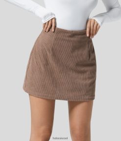 Halara נשים רוכסן בלתי נראה בעל מותן גבוה 2 ב-1 קו חצאית קז'ואל מיני קורדרוי XX0PF489 הַלבָּשָׁה חום קקאו