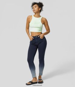 Halara נשים רוכסן כפתור אמצע עלייה קסום כיסים מרובים שיפוע סריג נמתח קז'ואל סקיני ג'ינס XX0PF1391 הַלבָּשָׁה ג'ינס בצבע תכלת