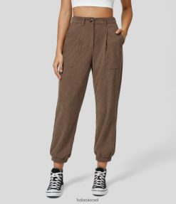 Halara נשים רוכסן כפתור בינוני עלייה בכיסים מרובים קורדרוי ריצה קלה XX0PF4 הַלבָּשָׁה חום קקאו