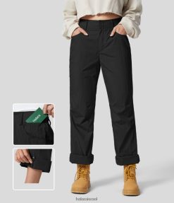 Halara נשים רוכסן כפתור בינוני עלייה בכיסים מרובים מכנסי כותנה לטיולים XX0PF486 בגדים פעילים שָׁחוֹר