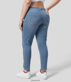 Halara נשים רוכסן כפתור בינוני עלייה קסומה כיסים מרובים סריג נמתח קז'ואל ג'ינס סקיני בגודל פלוס XX0PF2116 הַלבָּשָׁה ג'ינס ציאן נייבי
