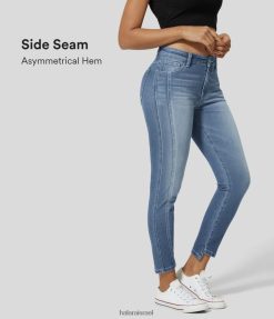 Halara נשים רוכסן כפתור בינוני קסום כיסים מרובים סריג ג'ינס קז'ואל סקיני ג'ינס XX0PF1311 הַלבָּשָׁה ג'ינס ציאן נייבי