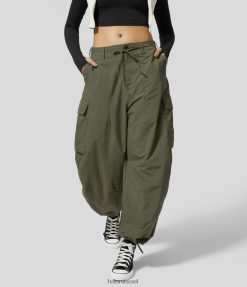 Halara נשים רוכסן כפתור שרוך באמצע עלייה בכיסים מרובים מריצות מטען מזדמנות XX0PF37 הַלבָּשָׁה דשא אפור ירוק