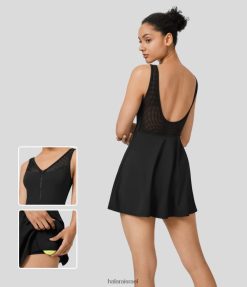 Halara נשים רוכסן ללא גב רשת ניגודיות 2 ב-1 כיס ייבוש מהיר מיני טנק טניס שמלה אקטיבית XX0PF877 בגדים פעילים שָׁחוֹר