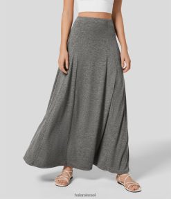Halara נשים רוכסן צד עם מותן גבוה חצאית מקסי קז'ואלית XX0PF696 הַלבָּשָׁה חוט פרחוני אפור דרל