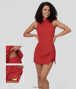 Halara נשים רוכסן Racerback כיס צד מפוצל 2 חלקים שמלת מיני טניס אקטיבית XX0PF773 בגדים פעילים פרג אמיץ