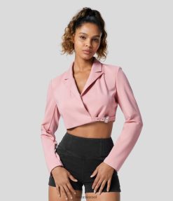 Halara נשים רפידות כתפיים צווארון מחורצות עם שולי אבזם מתכוונן בלייזר מזדמן קצוץ XX0PF1939 הַלבָּשָׁה פריחת אפרסק ורוד