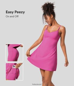 Halara נשים רצועה מתכווננת ללא גב 2-in-1 כיס מתלקח מיני סליפ יוגה שמלה אקטיבית-easy peezy Edition XX0PF822 בגדים פעילים פדורה פוקסיה