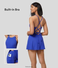 Halara נשים רצועה מתכווננת ללא גב שרוך סט 2 חלקים שמלת כיס מיני-החלק קז'ואל XX0PF866 בגדים פעילים כחול אסטר
