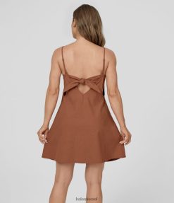 Halara נשים רצועה מתכווננת צוואר V ללא גב קשר קשירה לאחור קשירה החוצה זרימה שמלת כותנה מיני קז'ואל XX0PF1056 הַלבָּשָׁה אדום חלודה