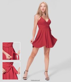 Halara נשים רצועה מתכווננת קשירה ללא משענת עטופה סלסול החלקה זורחת שמלת מיני קז'ואל XX0PF1057 הַלבָּשָׁה סלסה