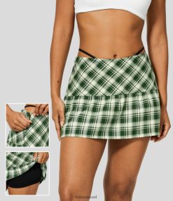 Halara נשים רצועה נמוכה נשלפת רוכסן בלתי נראה 2 ב-1 חצאית מיני קז'ואל משובצת XX0PF580 הַלבָּשָׁה ריבוע לבן ירוק