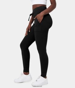 Halara נשים רצועות כותנה עם שרוך מותן גבוה 7/8 XX0PF83 בגדים פעילים שָׁחוֹר