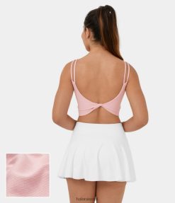 Halara נשים רצועות כפולות סרוגות מצולעות ללא גב, גופיית כותנה קצוצה מעוותת XX0PF1663 הַלבָּשָׁה כלב ורוד