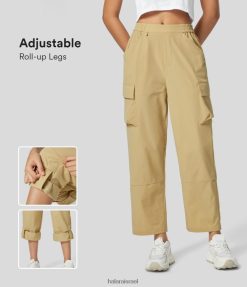 Halara נשים רצועת מותן אלסטית בגזרה גבוהה עם כיסים מרובים רגליים מתכווננות לטיולים מטען XX0PF258 הַלבָּשָׁה אבן ירח