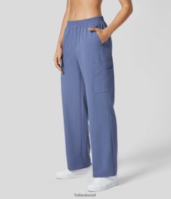 Halara נשים רצועת מותן אלסטית בעליה בינונית עם כיסים מרובים מכנסי עבודה עם רגל ישרה XX0PF426 הַלבָּשָׁה ג'ינס מולבן