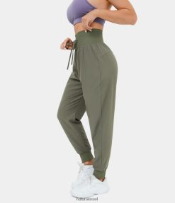 Halara נשים רצועת מותן רחבה בגזרה גבוהה עם שרוך רצועות לריצה מזדמנים XX0PF75 בגדים פעילים ירוק אגבה