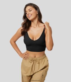 Halara נשים רצועת ספגטי מצולעת V צווארון גופיית טיולים מוצק ללא גב ללא גב XX0PF1717 בגדים פעילים שָׁחוֹר