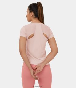 Halara נשים רשת ניגודיות חתוכה לחלק העליון של יוגה ספורט XX0PF1837 בגדים פעילים אדמונית כסופה