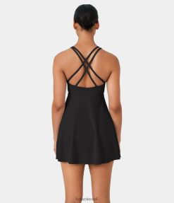 Halara נשים שמלה אקטיבית ללא גב 2 חלקים עם כיס מתלקח XX0PF881 בגדים פעילים שָׁחוֹר