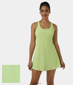 Halara נשים שמלה אקטיבית לריקוד בלט מיני בר סריג מצולע ללא גב XX0PF931 בגדים פעילים מאצ'ה לאטה - ירוק בהיר