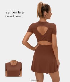 Halara נשים שמלה אקטיבית לריקוד מיני ללא גב מעוותת XX0PF777 בגדים פעילים ברנדי חום