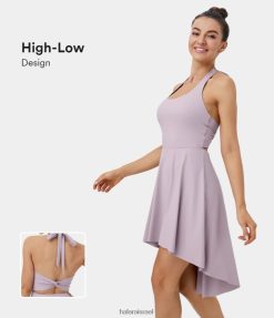 Halara נשים שמלה אקטיבית לריקוד נמוך ללא גב כיס צד מעוות 2 ב-1 גבוה נמוך XX0PF872 בגדים פעילים ורוד סגול