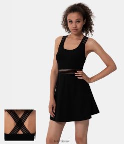 Halara נשים שמלה אקטיבית מיני יוגה מנוגדת רשת ניגודיות ללא גב XX0PF936 בגדים פעילים שָׁחוֹר