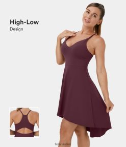 Halara נשים שמלה אקטיבית עם צווארון V ללא גב ללא גב XX0PF859 בגדים פעילים תאנה