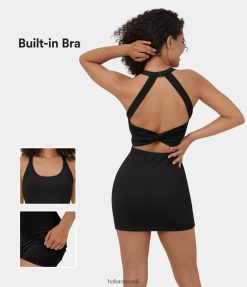 Halara נשים שמלת bodycon מיני יוגה אקטיבית מעוותת ללא גב 2 ב-1 XX0PF873 בגדים פעילים שָׁחוֹר