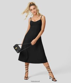 Halara נשים שמלת החלקה קז'ואל מידית עם צווארון מתוק ללא גב XX0PF1244 הַלבָּשָׁה שָׁחוֹר