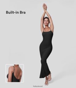 Halara נשים שמלת חלקה למסיבה ללא גב מצולעת bodycon מקסי בתולת ים XX0PF1093 הַלבָּשָׁה שָׁחוֹר