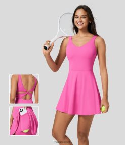 Halara נשים שמלת טניס פעילה ללא גב בגזרה מעוותת 2 ב-1 כיס יבשה מהירה בהתלקחות מיני טנק XX0PF904 בגדים פעילים ורוד פודרה מדהים