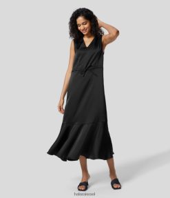 Halara נשים שמלת טרקלין דמוית סאטן דמוית סאטן בכיס צדדית XX0PF1221 הַלבָּשָׁה שָׁחוֹר