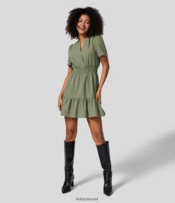 Halara נשים שמלת כותנה מזדמנת עם שרוולים נפוחים עם צווארון V XX0PF984 הַלבָּשָׁה לודן ירוק