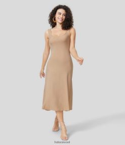 Halara נשים שמלת מידי מטאלית מטאלית ללא שרוולים עם צווארון XX0PF1151 הַלבָּשָׁה זהב משמש נצנצים