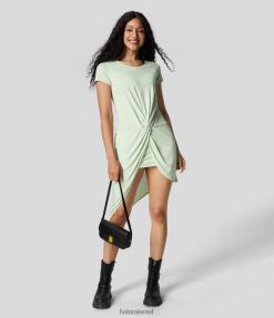 Halara נשים שמלת מידי קז'ואל עם צווארון עגול שרוול קצר מכפלת אסימטרית מעוותת XX0PF1226 הַלבָּשָׁה שושנת מים