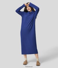 Halara נשים שמלת מידי קז'ואל עם שרוולים ארוכים בצווארון מצולע XX0PF1214 הַלבָּשָׁה מְקוֹרִי