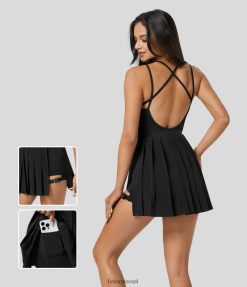 Halara נשים שמלת מיני יוגה אקטיבית מתייבשת מהירה עם קפלים ללא גב 2 ב-1 XX0PF818 בגדים פעילים שָׁחוֹר