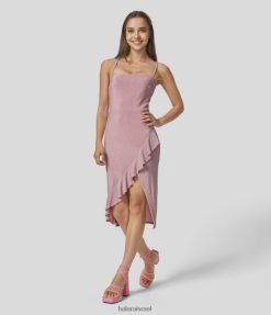 Halara נשים שמלת מלמלה א-סימטרית ללא גב ללא גב שמלת מסיבות מתכתית XX0PF1210 הַלבָּשָׁה ורוד משמש נצנצים