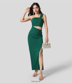 Halara נשים שמלת מסיבות מפוצלת ללא גב בגזרה מעוותת בכתף ​​אחת XX0PF1199 הַלבָּשָׁה יָרוֹק עַד