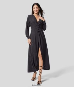 Halara נשים שמלת מסיבות מתכתית עם צווארון V עמוק משופשף מכפלת אסימטרית XX0PF1222 הַלבָּשָׁה כחול נוצץ שחור