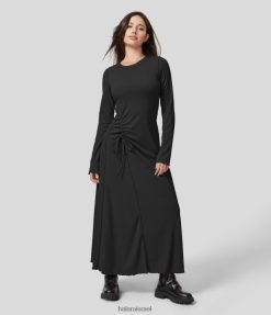 Halara נשים שמלת מקסי מזדמנת עם שרוך מצולע קצוץ חסה XX0PF1238 הַלבָּשָׁה שָׁחוֹר