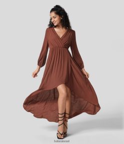 Halara נשים שמלת מקסי קז'ואל מזדמנת עם צווארון V עמוק XX0PF1202 הַלבָּשָׁה סניטר ברנדי