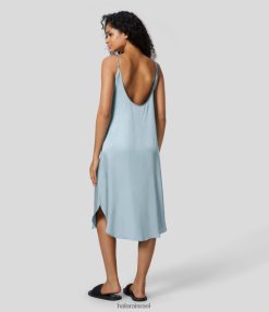 Halara נשים שמלת סאטן קז'ואל מידית עם מכפלת מעוקלת ללא גב XX0PF1248 הַלבָּשָׁה כחול סטרלינג