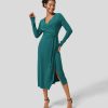 Halara נשים שמלת עבודה לעטוף מידי בצווארון V XX0PF1193 הַלבָּשָׁה ירוק טורקיז