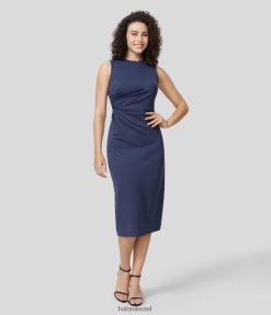 Halara נשים שמלת עבודה מוצקה של צווארון עגול ללא שרוולים מפוצלת מכפלת מפוצלת XX0PF1246 הַלבָּשָׁה חיל הים