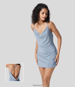 Halara נשים שמלת צד מיני מתכתית bodycon ללא גב עם צווארון XX0PF1006 הַלבָּשָׁה כחול לבנדר נצנצים
